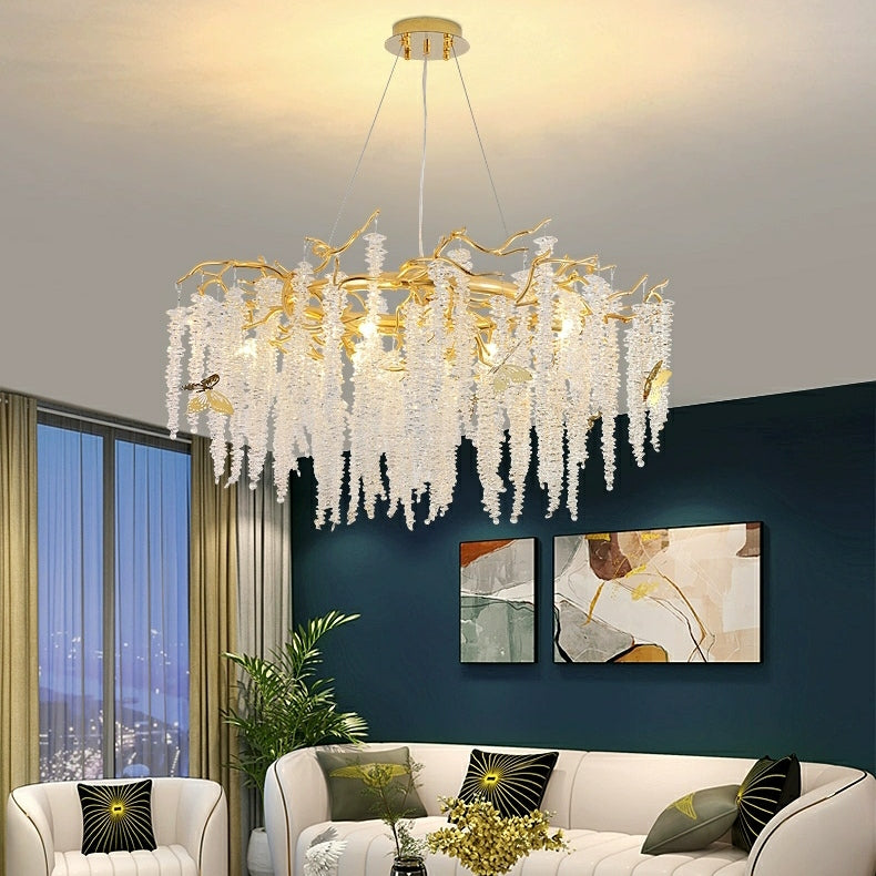 Branch Style Ceiling Light Crystal Icicle Chandelier for Dining Room