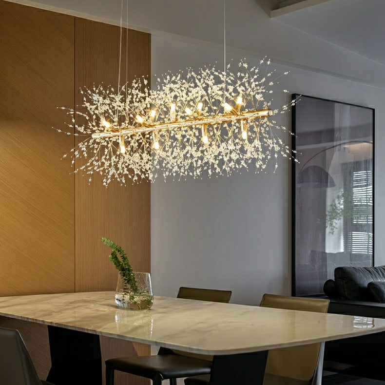 Cheap Dandelion Crystal Chandelier Light Firefly/ Glowworm Hanging Lamp Pendant For Rectangle Dining Room Table