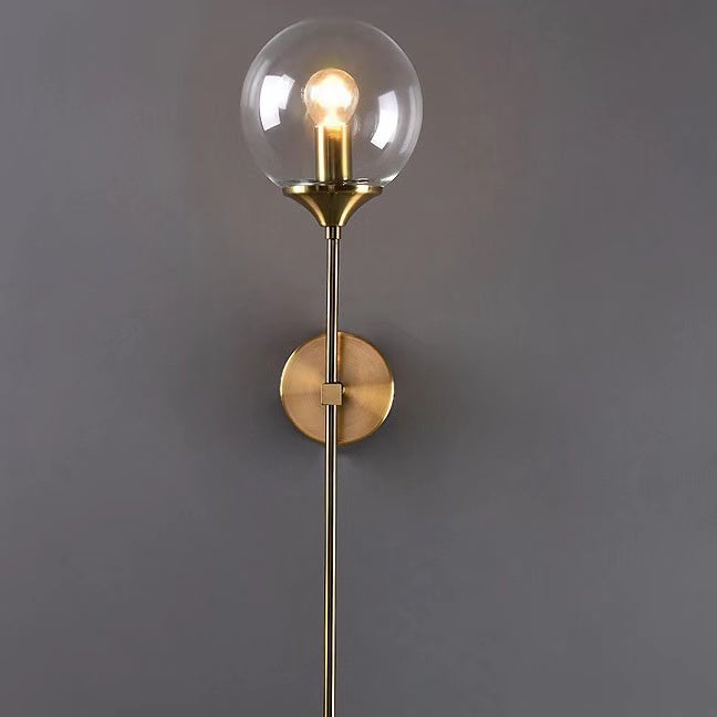 Clear Glass 1 - Light Wall Light Dimmable Natural Brass Wall Sconces