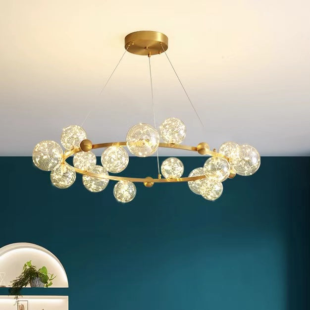 Clear Glass Globes Chandeliers For High Ceilings Ring Wheel For Dining Room Or Bedroom