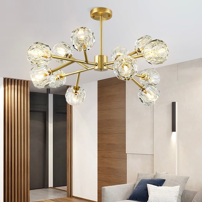 Lustre Spoutnik en laiton avec cristaux K9, luminaire de plafond moderne