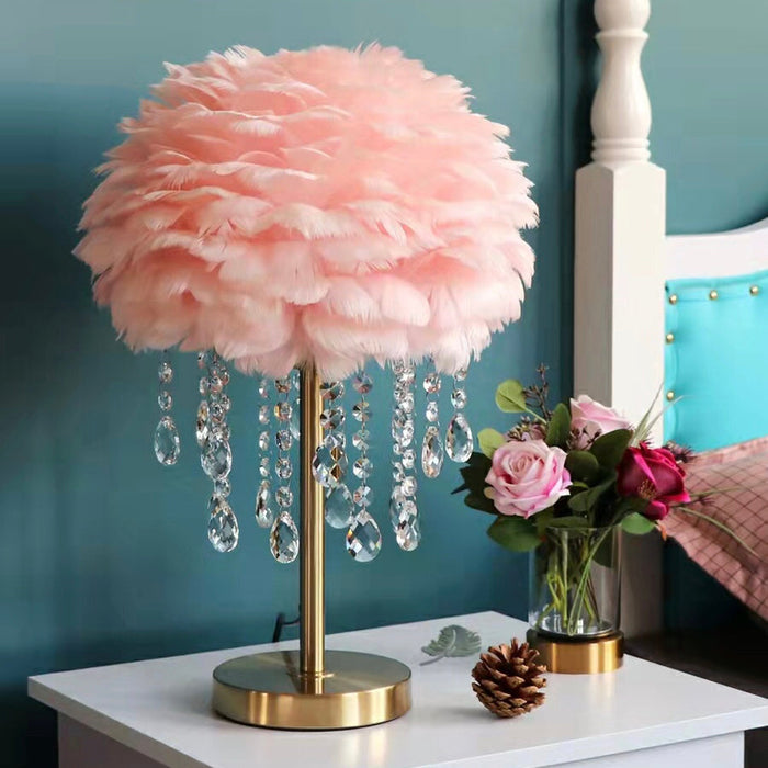 Stylish Feather Table Light Creative Bedside Lamp Romantic Bedroom Crystal night Lamp