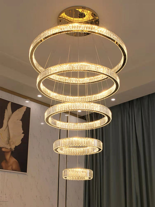 Extra Large Customization Modern Front Entryway Luxury Aesthetic Chandelier 5 Rings Crystal Gold/ Chrome Finish Ceiling Lamp For Hotel Hallway Entrance Lobby