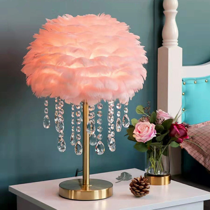Stylish Feather Table Light Creative Bedside Lamp Romantic Bedroom Crystal night Lamp