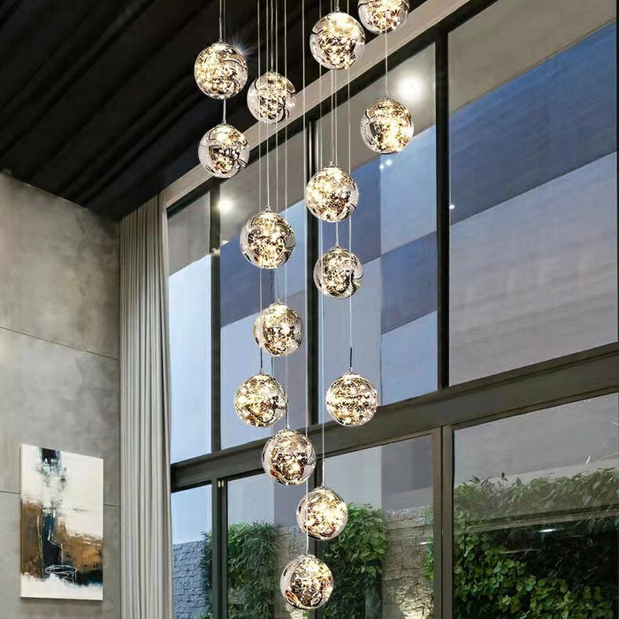 Extra Large 78.8''-197'' Adjustable Customization Modern Starlight Globe Chandelier for Hotel Foyer Hall Crystal Clear Glass Ball Light Moonlight Decoration Living Room High Ceiling Office Light  Fixture