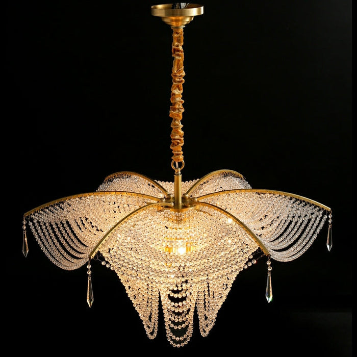Decorative Beaded Crystal Brass Chandelier Elegant Ceiling Light Fixture For Living Room/ Bedroom
