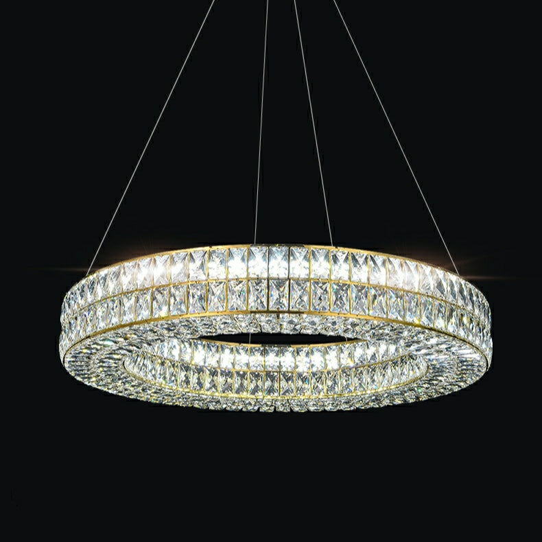 Decorative Crystal Ring Pendant Chandelier For Living Room Luxury Round Hanging Light In Gold Finish