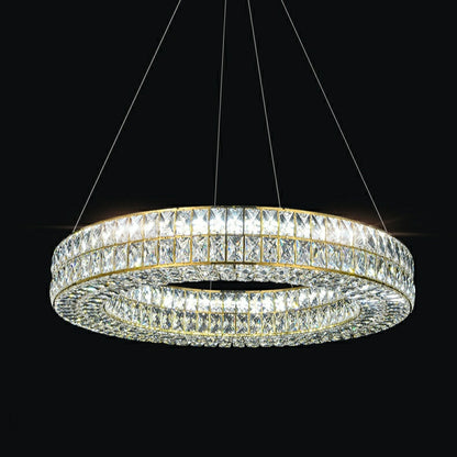 Decorative Crystal Ring Pendant Chandelier For Living Room Luxury Round Hanging Light In Gold Finish