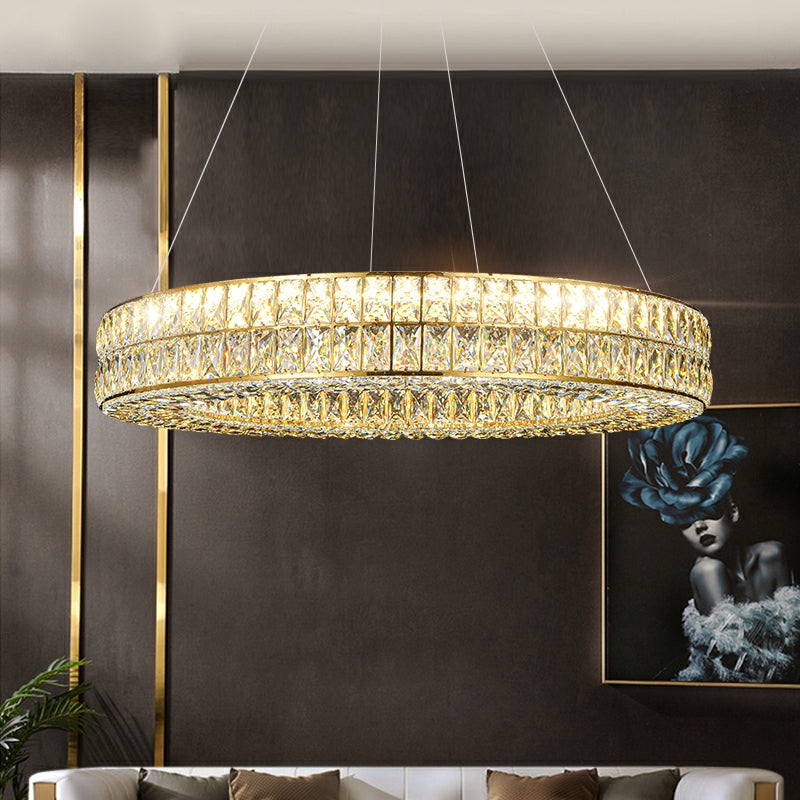 DecorativeCrystalRingPendantChandelierForLivingRoomLuxuryRoundHangingLightInGoldD39.4"*H4.7"