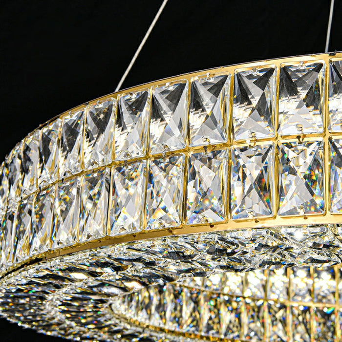 Decorative Crystal Ring Pendant Chandelier For Living Room Luxury Round Hanging Light In Gold Finish