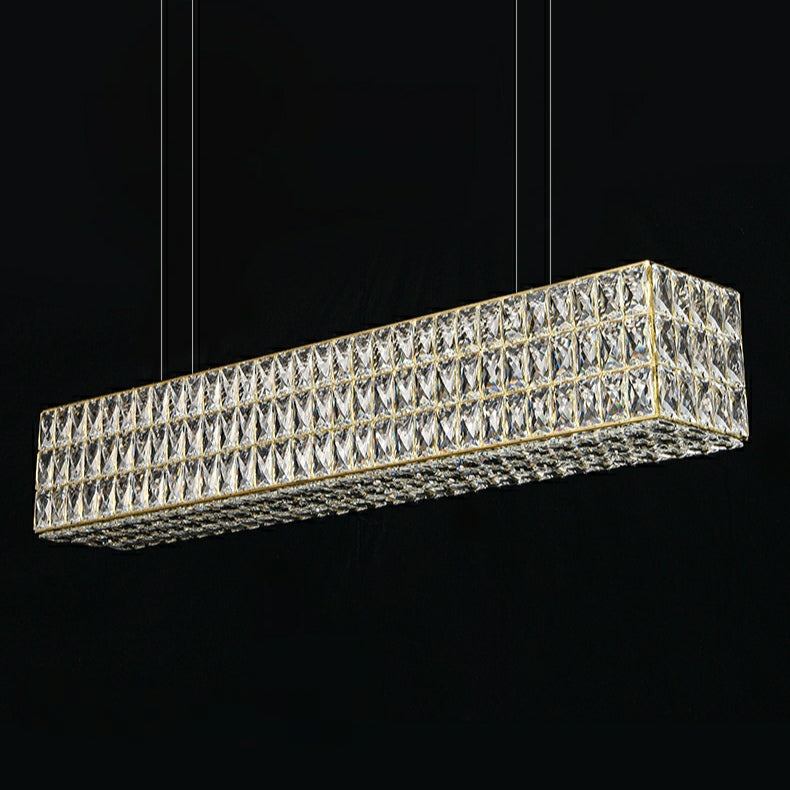 Decorative Rectangle Cube Crystal Pendant Chandelier For Dining Room Luxury Hanging Light Fixture In Gold Finish