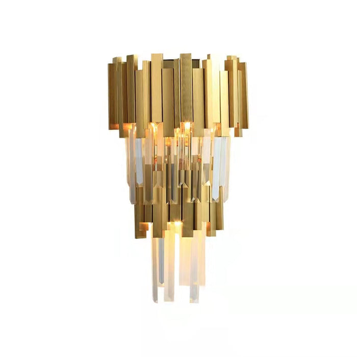 Tiered Gold Chandelier With Rectangle-Cut Crystal Modern LED Hanging Light