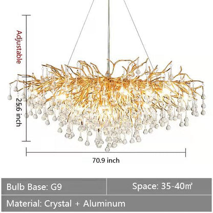 Stunning Tree Branch Crystal Chandelier With Clear Teardrop-shaped Glass Living/Dining Room Ceiling Lamp/Light
