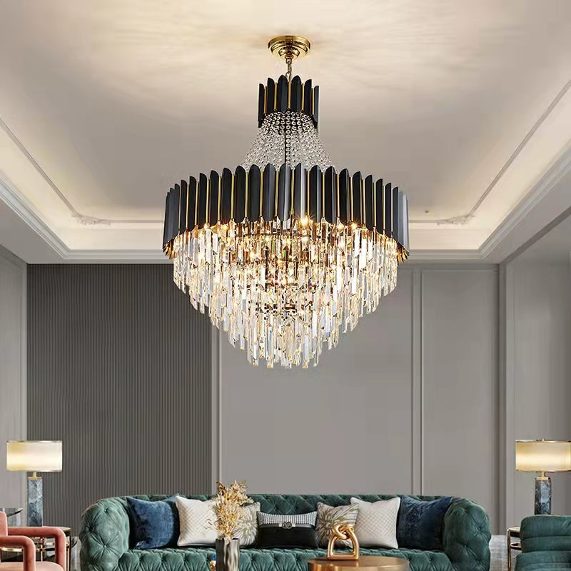 Lampadario di cristallo nero alla moda per l'illuminazione del soffitto del corridoio dell'atrio