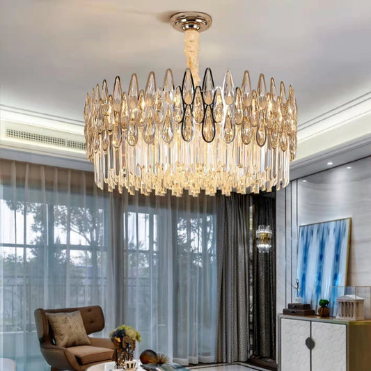 Round Crystal Chandelier Modern Living Room Ceiling Light