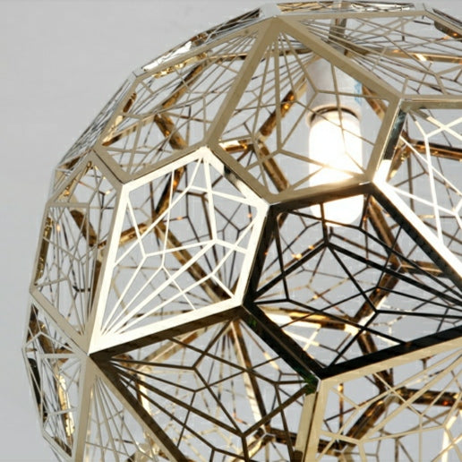 Élégante suspension géométrique texturée à une ampoule de designer italien avec ampoules, luminaire de plafond en forme de boule de diamant, finition dorée