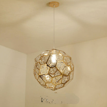 Élégante suspension géométrique texturée à une ampoule de designer italien avec ampoules, luminaire de plafond en forme de boule de diamant, finition dorée