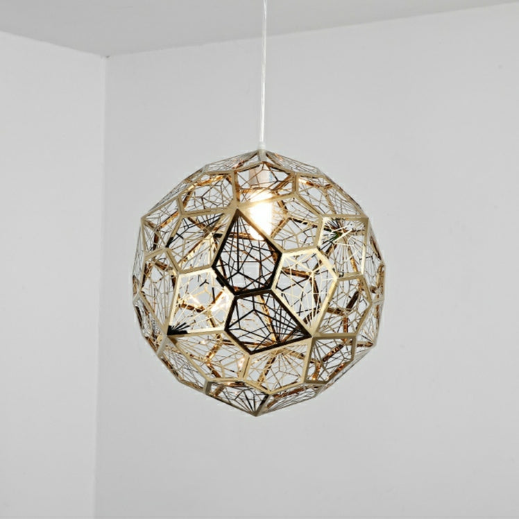 Élégante suspension géométrique texturée à une ampoule de designer italien avec ampoules, luminaire de plafond en forme de boule de diamant, finition dorée