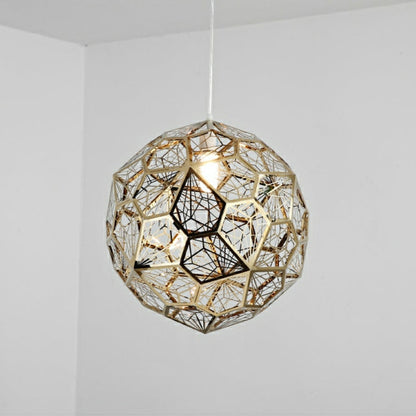 Élégante suspension géométrique texturée à une ampoule de designer italien avec ampoules, luminaire de plafond en forme de boule de diamant, finition dorée