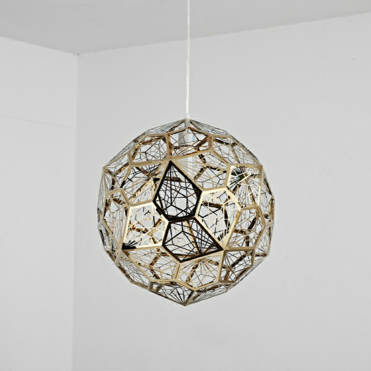 Élégante suspension géométrique texturée à une ampoule de designer italien avec ampoules, luminaire de plafond en forme de boule de diamant, finition dorée