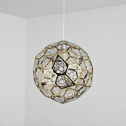 Élégante suspension géométrique texturée à une ampoule de designer italien avec ampoules, luminaire de plafond en forme de boule de diamant, finition dorée