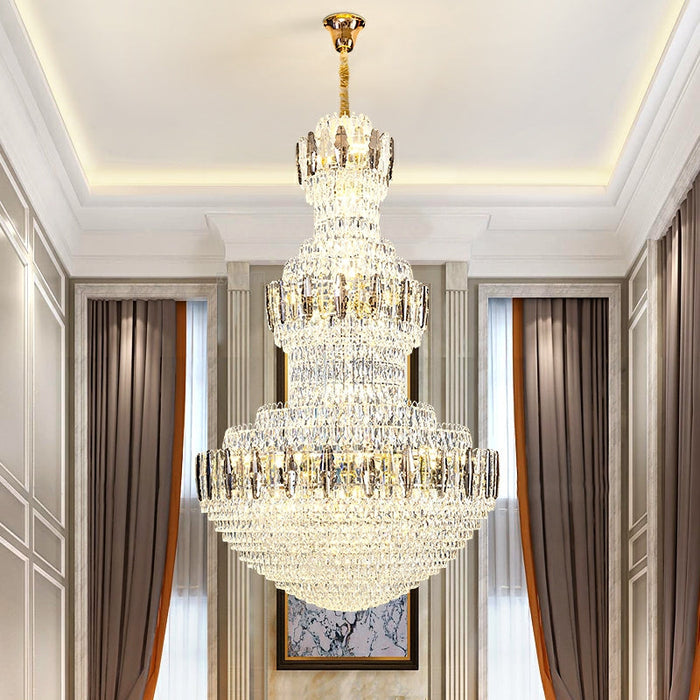 Extra Large Round Crystal Chandelier Luxury Foyer High Ceiling Light Fixture For Living Room/ Hotel Hall Entrance