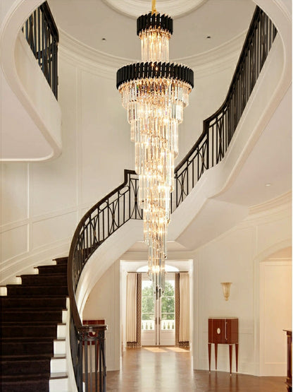 Extra Large Vertical Long Crystal Foyer Hallway Chandelier