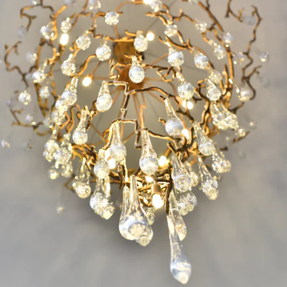 Extra Large Light Luxury Brass Branch Teardrop Crystal Pendant Chandelier for Living Room/Foyer/Entrys