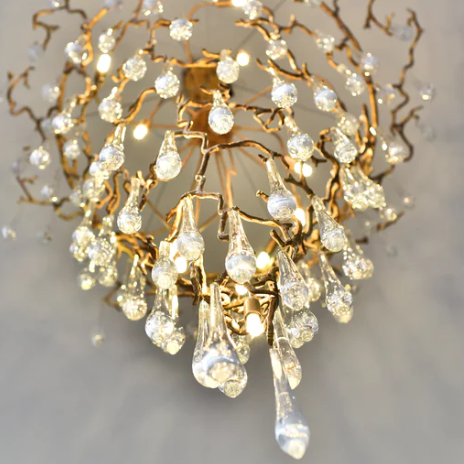 Extra Large Light Luxury Brass Branch Teardrop Crystal Pendant Chandelier for Living Room/Foyer/Entrys