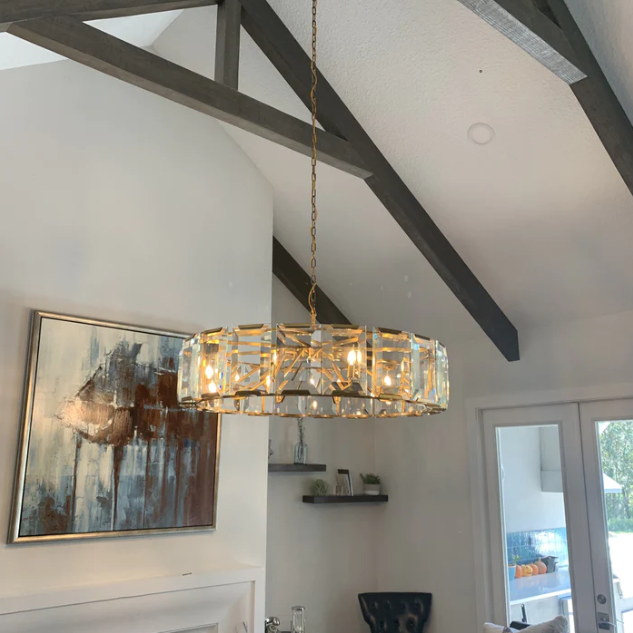 Nordic Minimalist Branch Candle Light Crystal Round Chandelier for Living/Dining Room
