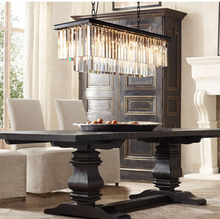 Fashion Kitchen Island Crystal Chandelier In Black/ Smoky Gray Finish Two Tiers Rectangle Chain Pendant Light/ Lamp For Long Dining Table