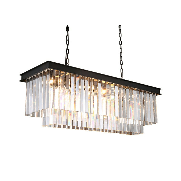Fashion Kitchen Island Crystal Chandelier In Black/ Smoky Gray Finish Two Tiers Rectangle Chain Pendant Light/ Lamp For Long Dining Table