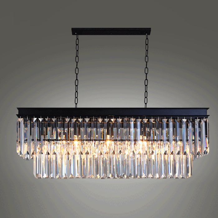 Fashion Kitchen Island Crystal Chandelier In Black/ Smoky Gray Finish Two Tiers Rectangle Chain Pendant Light/ Lamp For Long Dining Table