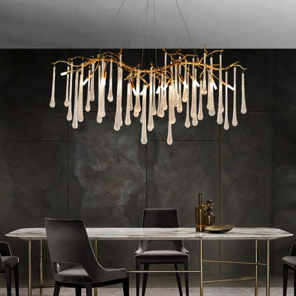 French Style Living Room Branch Crystal Drops Chandelier Modern Copper Gold Finish Dining Room Ceiling Lighting Fixture