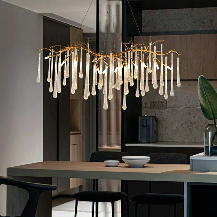 French Style Living Room Branch Crystal Drops Chandelier Modern Copper Gold Finish Dining Room Ceiling Lighting Fixture