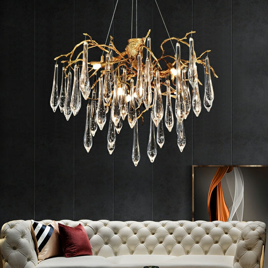 Lampadario in stile francese con gocce di cristallo, finitura rame oro moderno, lampadario da soffitto per sala da pranzo