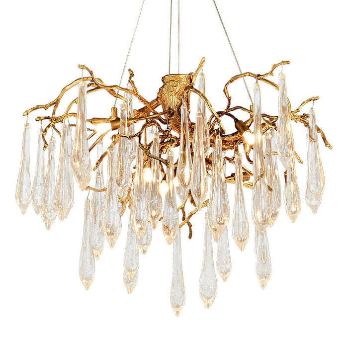 French Style Living Room Branch Crystal Drops Chandelier Modern Copper Gold Finish Dining Room Ceiling Lighting Fixture