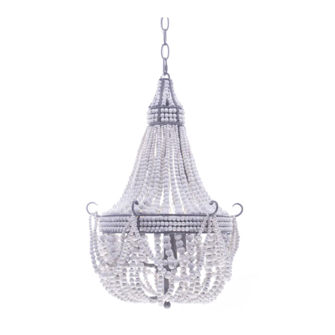 Bohemia White Wooden Beaded Chandelier Creative Pendant Light for Living/Dining Room/