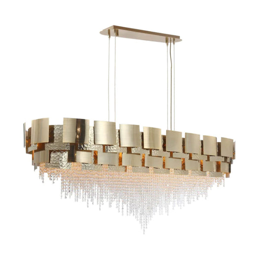 Anastagio Rectangle/ Linear Brass Crystal Bead Chandelier,chandelier,chandeliers,oval,rectangle,linear,crystal,brass,tiers,layers,crystal beads,pendant,celing,flush mount,chain,light luxury,long table,big table,dining room,kitchen island,bar,dining bar,kitchen bar,living room
