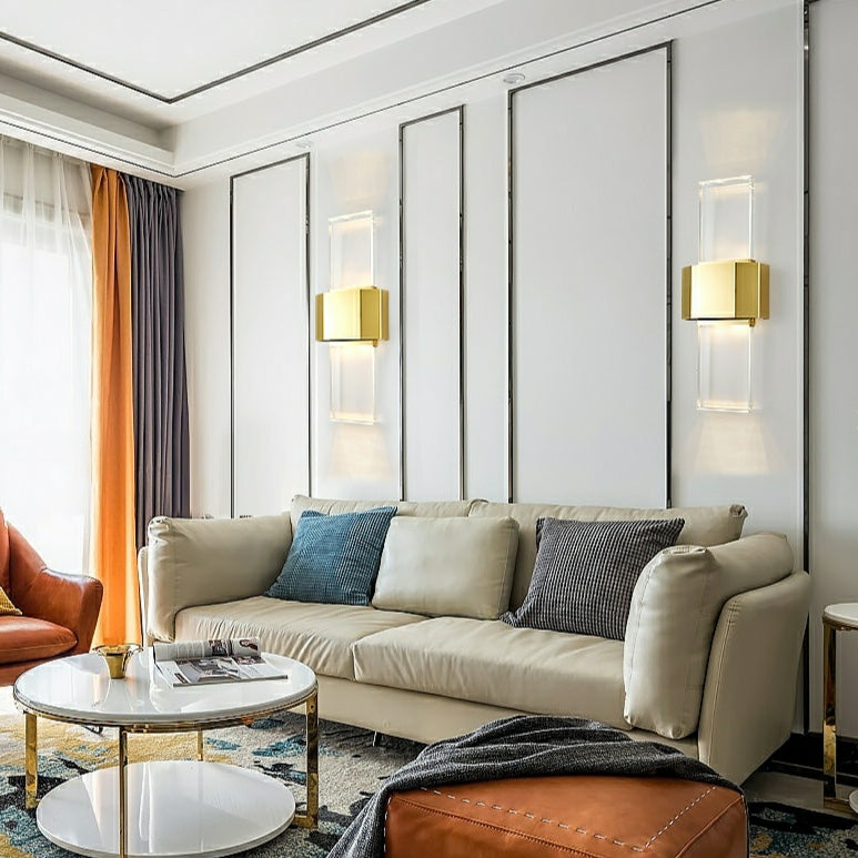 Gold Modern Living Room Wall Lights Rectangle Crystal Wall Lamps For Hotel Decor