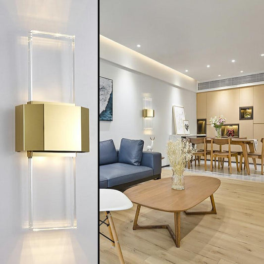 Gold Modern Living Room Wall Lights Rectangle Crystal Wall Lamps For Hotel Decor