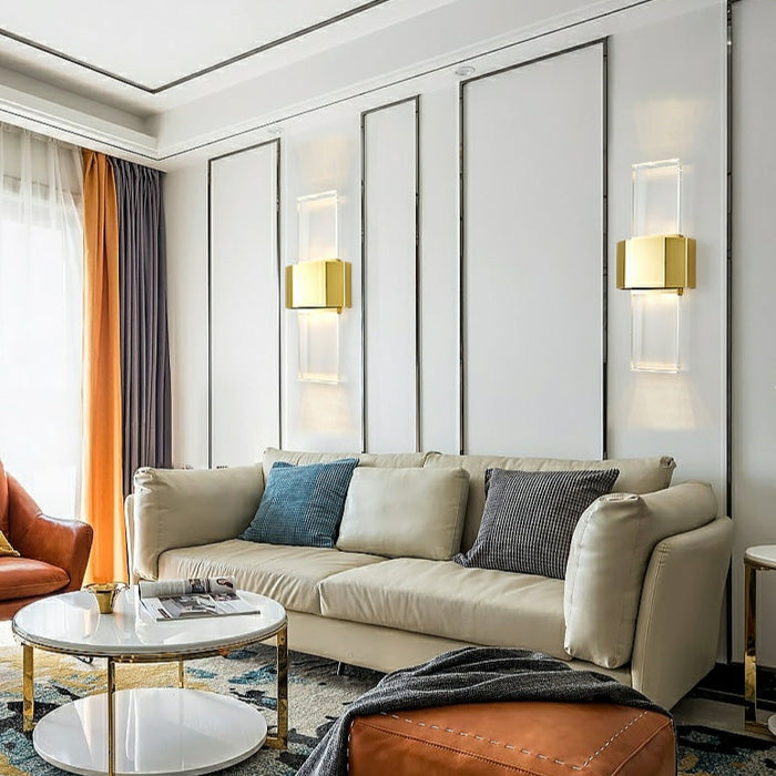 Gold Modern Living Room Wall Lights Rectangle Crystal Wall Lamps For Hotel Decor