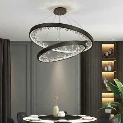 Gold/ Black 1/ 2/ 3 Rings Crystal Chandelier Modern LED Ceiling Pendant Lighting Fixture For Living/ Bedroom