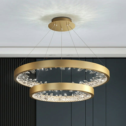 Gold/ Black 1/ 2/ 3 Rings Crystal Chandelier Modern LED Ceiling Pendant Lighting Fixture For Living/ Bedroom