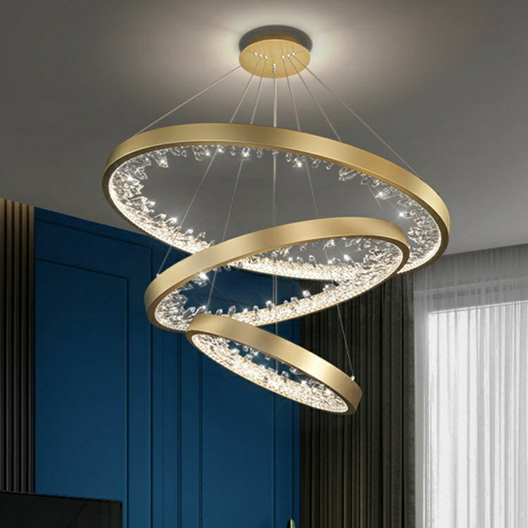 Gold/ Black 1/ 2/ 3 Rings Crystal Chandelier Modern LED Ceiling Pendant Lighting Fixture For Living/ Bedroom