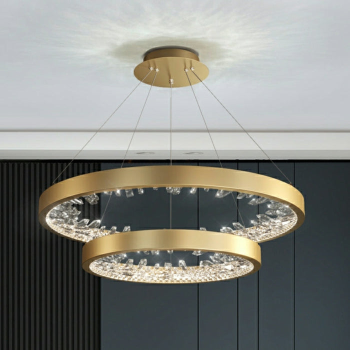 Gold/ Black 1/ 2/ 3 Rings Crystal Chandelier Modern LED Ceiling Pendant Lighting Fixture For Living/ Bedroom