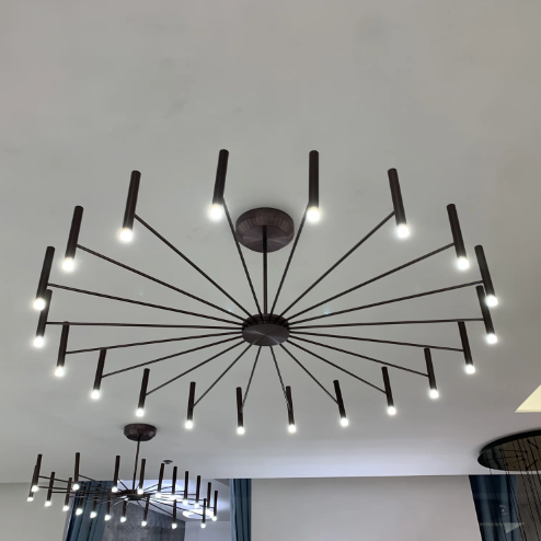 GABIN SPUTNIK ROUND LED RING CHANDELIER,chandelier,chandeliers,lights,lamp,round,circle,linear,minimalist,modern,black,metal,ceiling,living room,dining room,bedroom