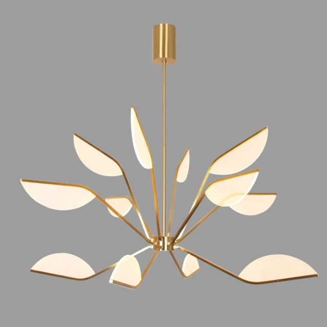 Nordic Minimalist Brass Branch Glass Flower Leaf LED Chandelier for Dining/Living Room