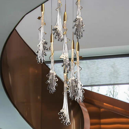Oversized Flush Mount Clear Glass Water Splash Shape Pendant Chandelier for Bedside/Foyer/Living Room