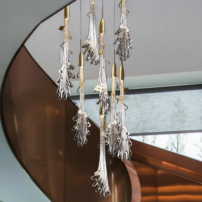 Oversized Flush Mount Clear Glass Water Splash Shape Pendant Chandelier for Bedside/Foyer/Living Room